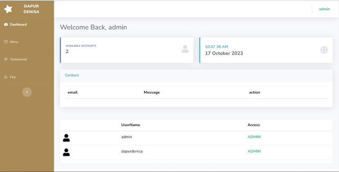 Dapur Denisa Admin Panel screenshot